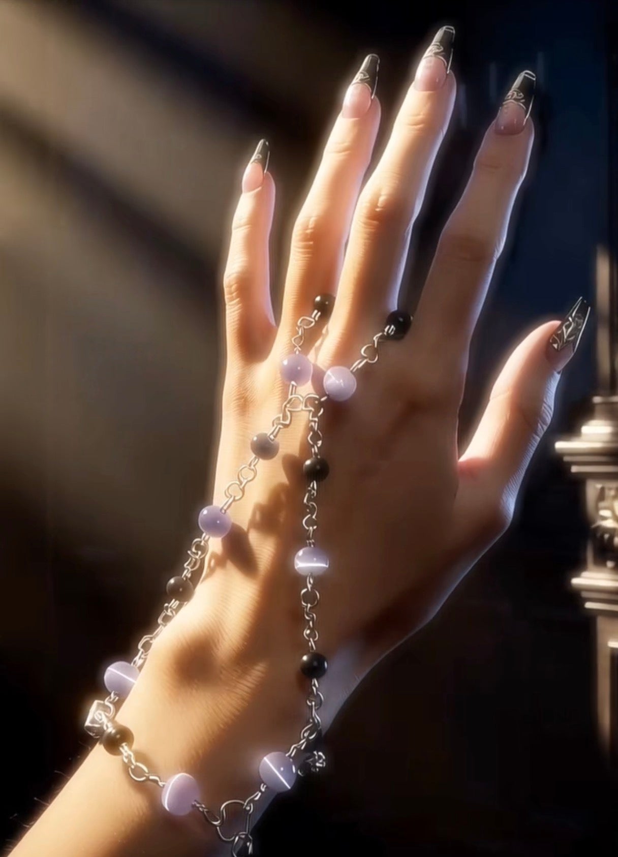 The Stormlit Veil | Gothic Hand Chain Bracelet