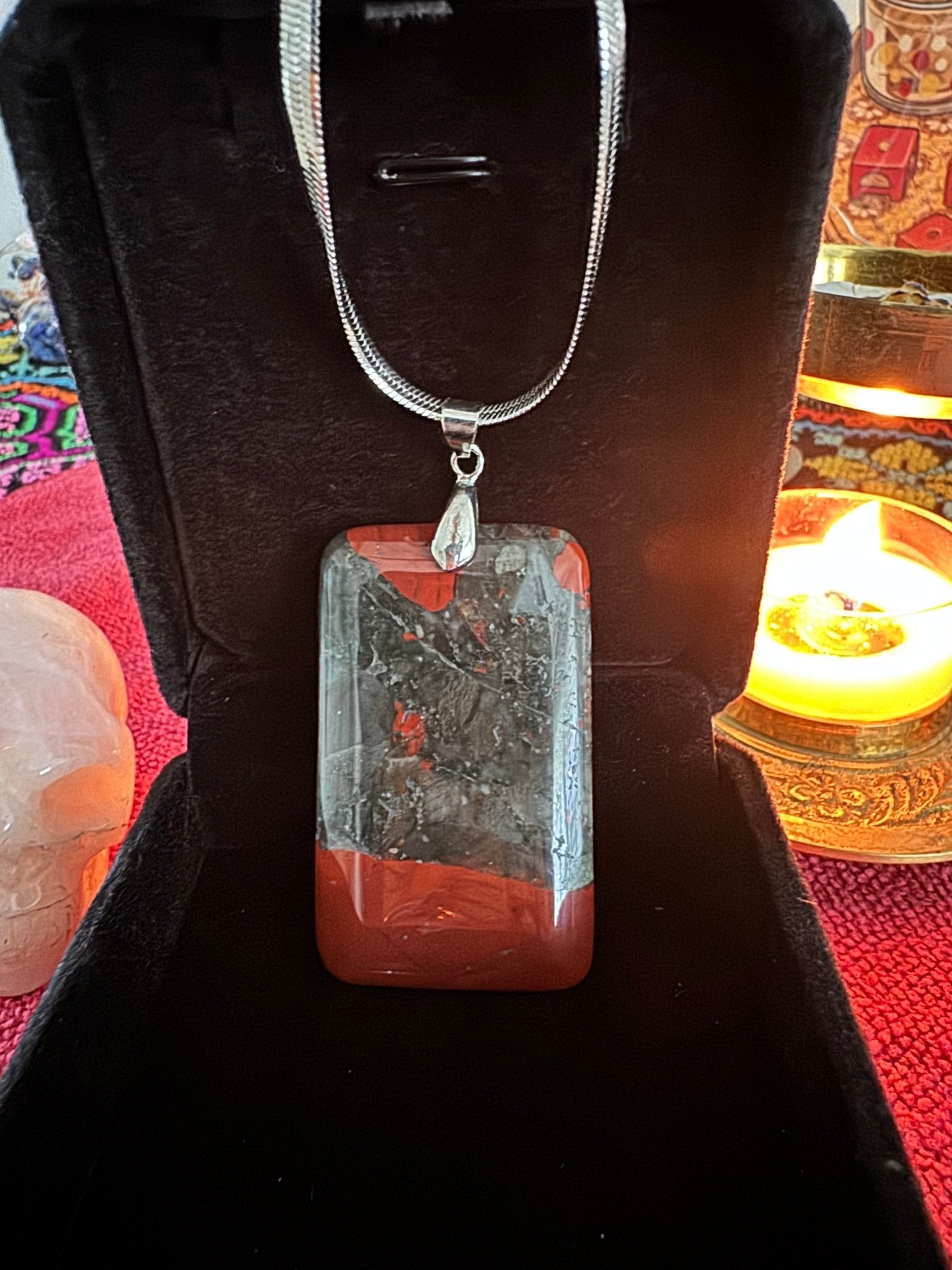 African Bloodstone Talisman | Heavyweight Stone Military Tag Style Pendant Necklace - Fractal’s Edge Jewels