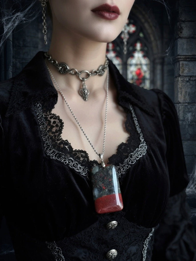African Bloodstone Talisman | Heavyweight Stone Military Tag Style Pendant Necklace - Fractal’s Edge Jewels