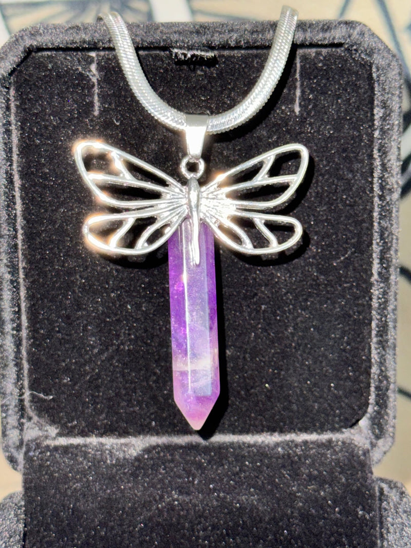 Amethyst Dragongly Crystal Point Necklace - Fractal’s Edge Jewels