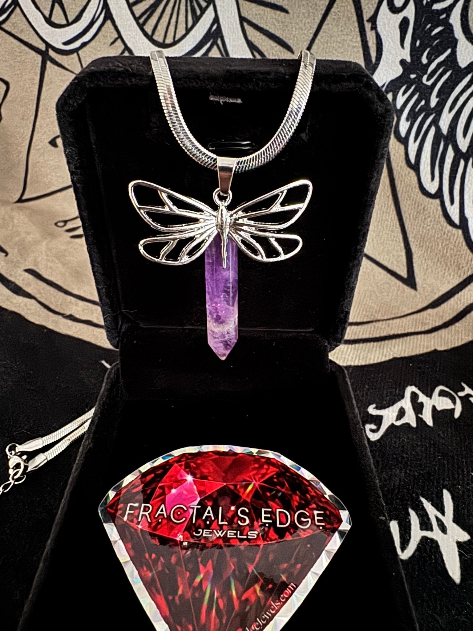 Amethyst Dragongly Crystal Point Necklace - Fractal’s Edge Jewels