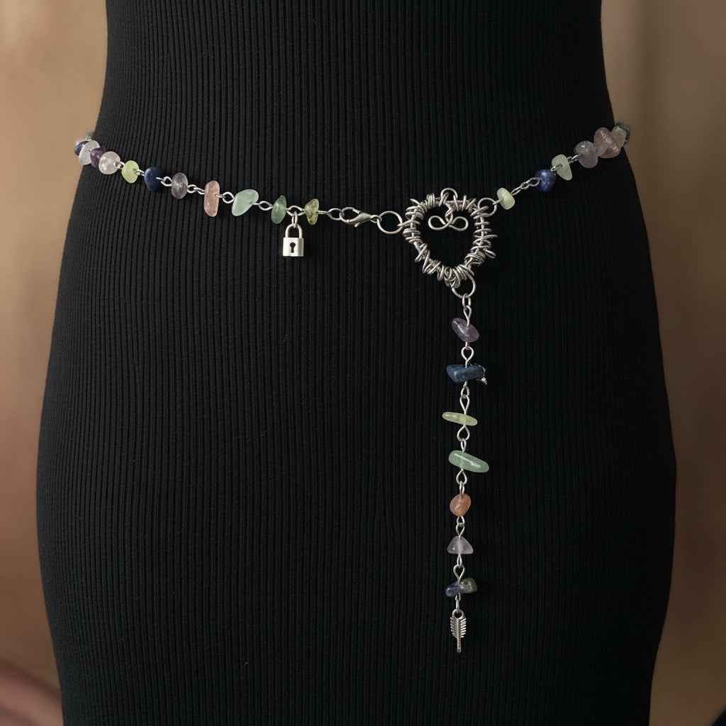 Whimsical Crystal Medley chain belt with colorful gemstone and crystal bead accents – Fractal's Edge Jewels