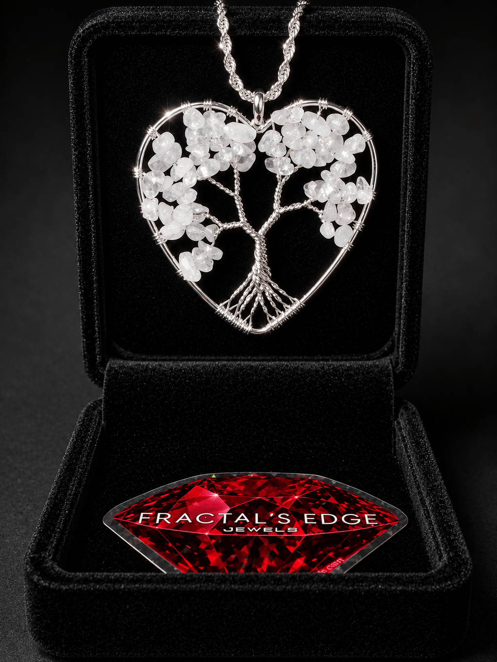 Crystalline Roots tree of life pendant – intricate wire wrapped branch and crystal detail by Fractal's Edge Jewels