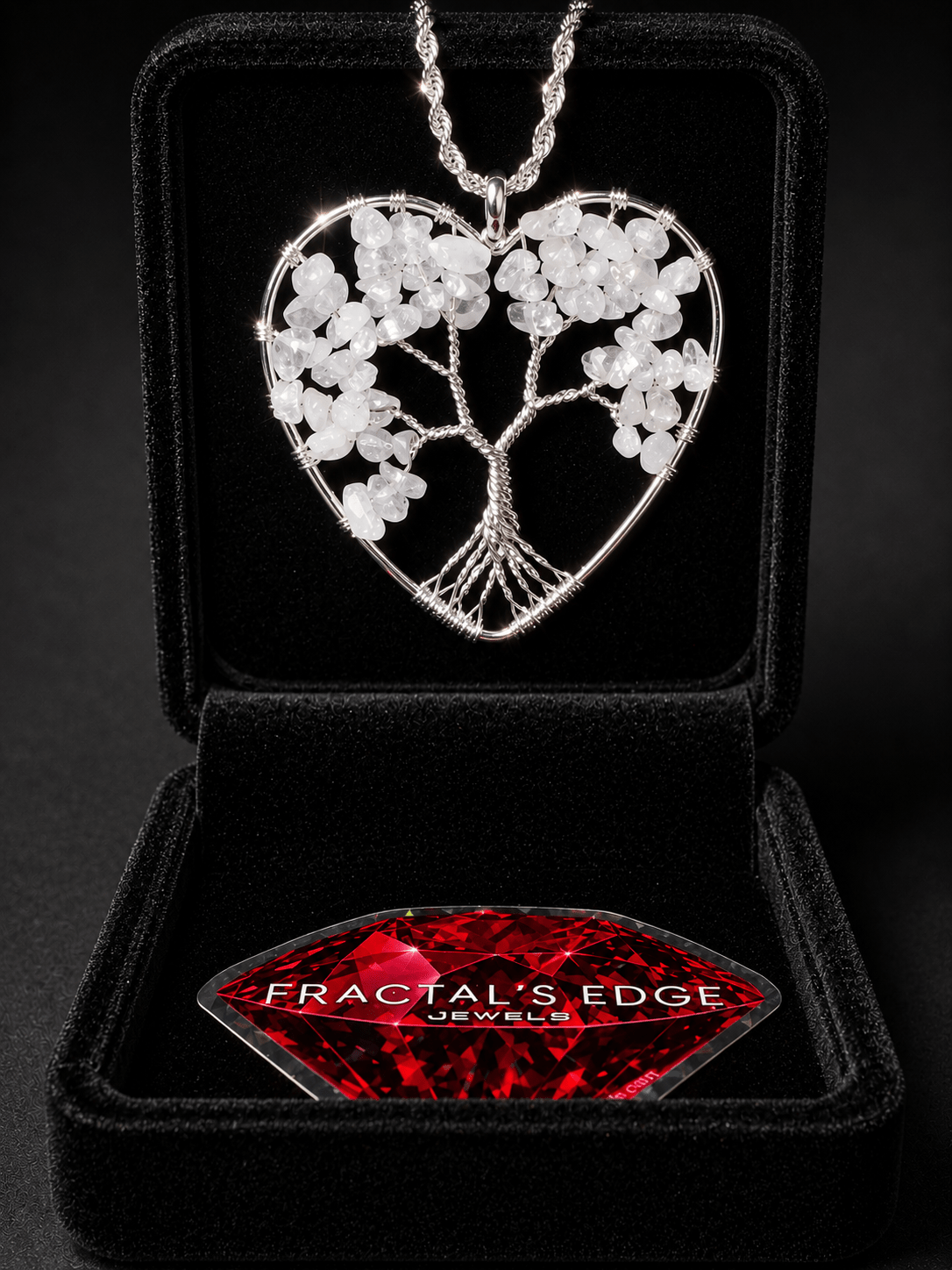 Crystalline Roots tree of life pendant – intricate wire wrapped branch and crystal detail by Fractal's Edge Jewels