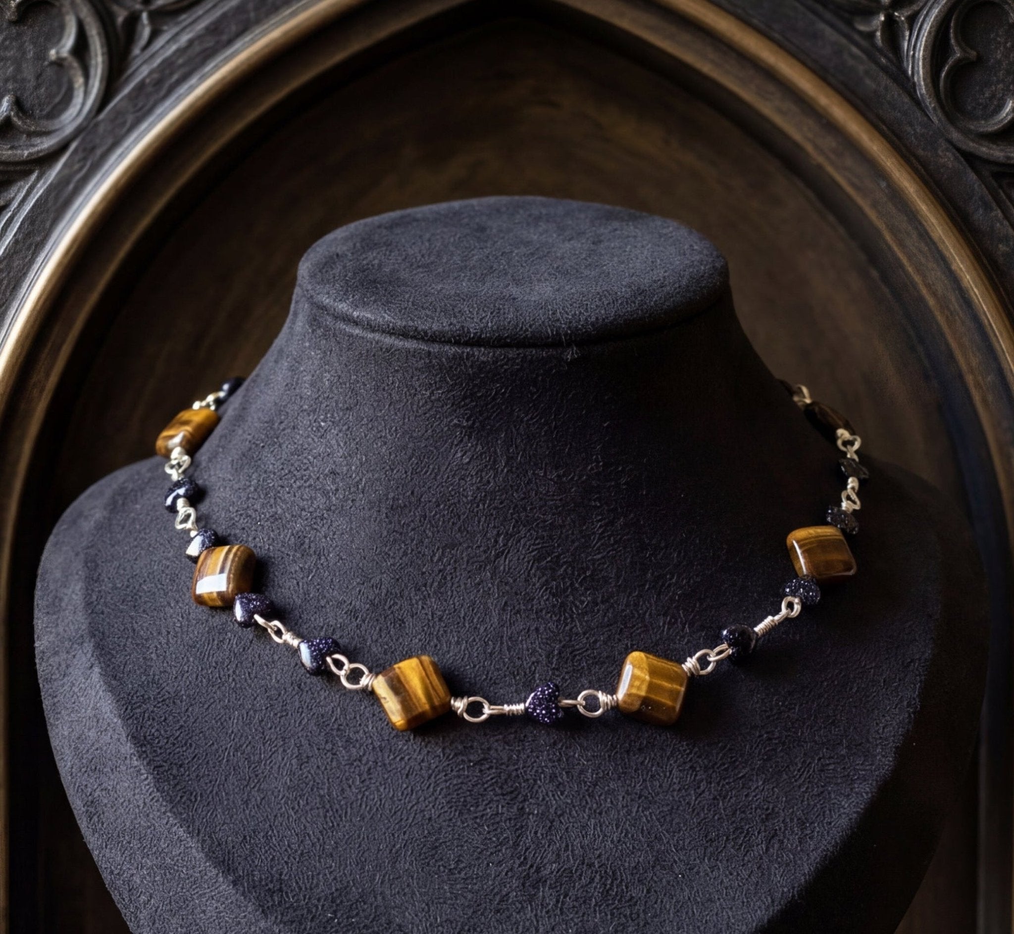 Faceted Tiger's Eye Goldstone Choker Necklace - Fractal’s Edge Jewels