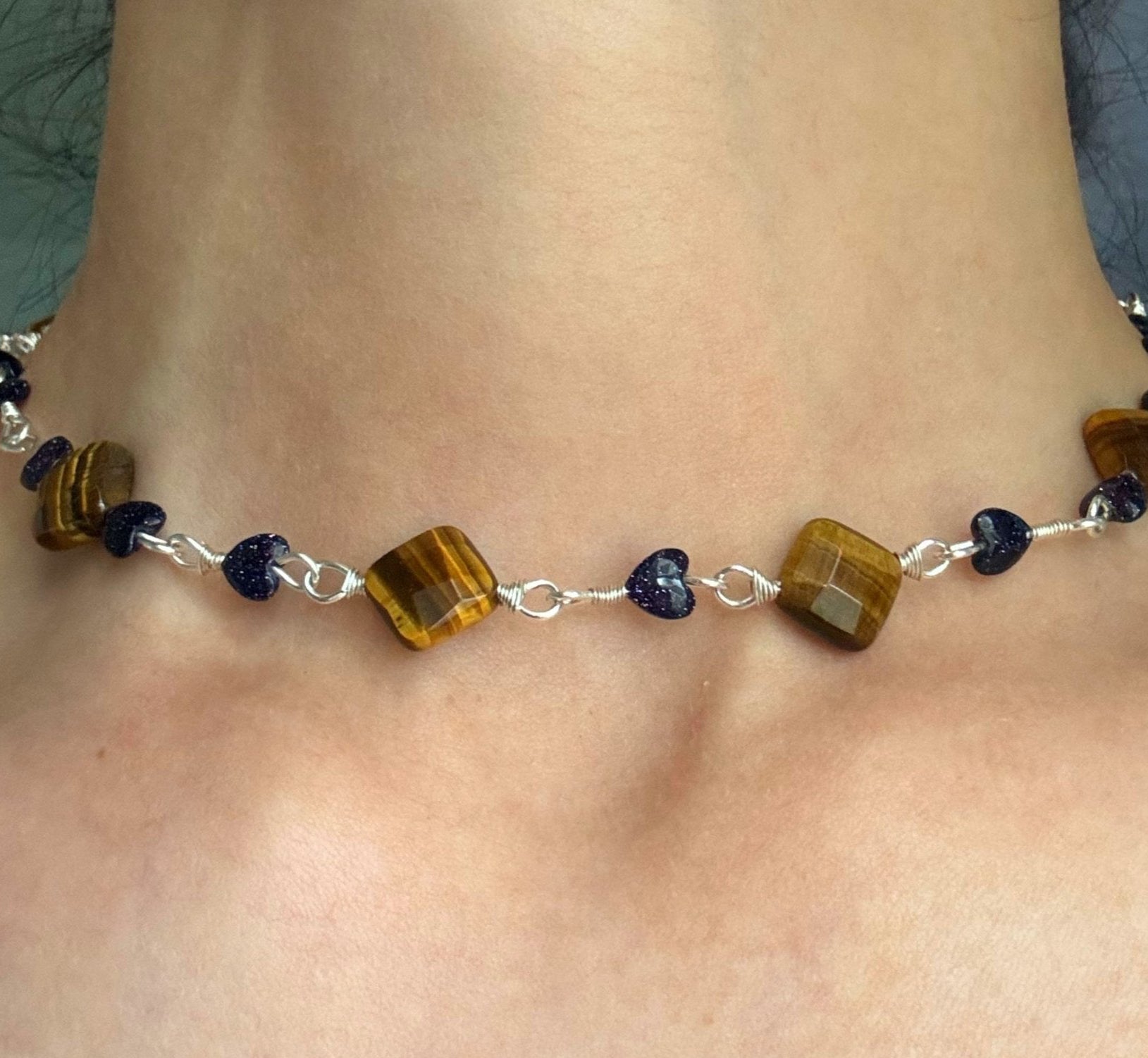 Faceted Tiger's Eye Goldstone Choker Necklace - Fractal’s Edge Jewels