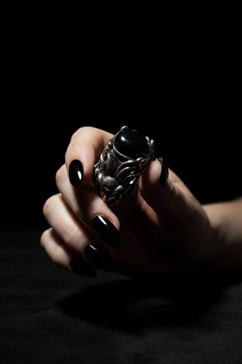 Gothic Medusa Gemstone Statement Ring | Amethyst or Rainbow Obsidian | Dark Fantasy Greek Mythology Jewelry - Fractal’s Edge Jewels