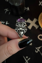 Gothic Medusa Gemstone Statement Ring | Amethyst or Rainbow Obsidian | Dark Fantasy Greek Mythology Jewelry - Fractal’s Edge Jewels