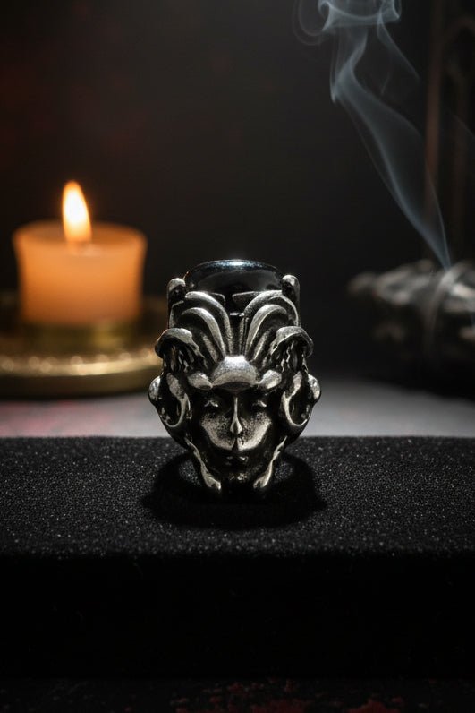 Gothic Medusa Gemstone Statement Ring | Amethyst or Rainbow Obsidian | Dark Fantasy Greek Mythology Jewelry - Fractal’s Edge Jewels