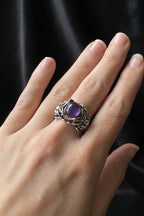 Gothic Medusa Gemstone Statement Ring | Amethyst or Rainbow Obsidian | Dark Fantasy Greek Mythology Jewelry - Fractal’s Edge Jewels