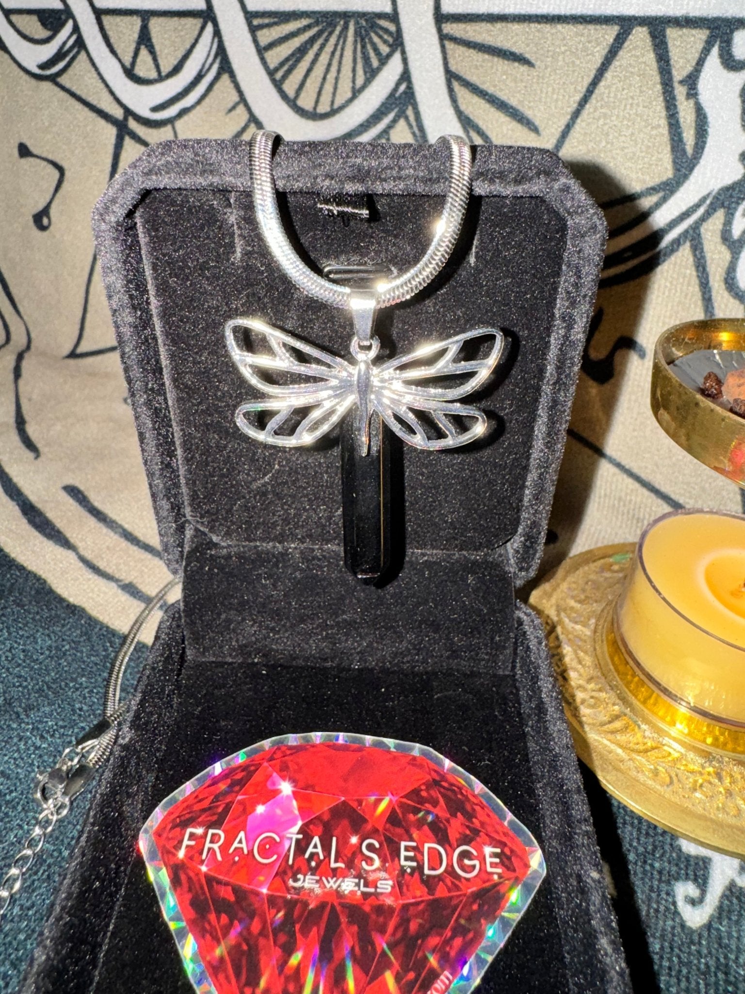 Gothic Obsidian Dragonfly Crystal Point Necklace - Fractal’s Edge Jewels
