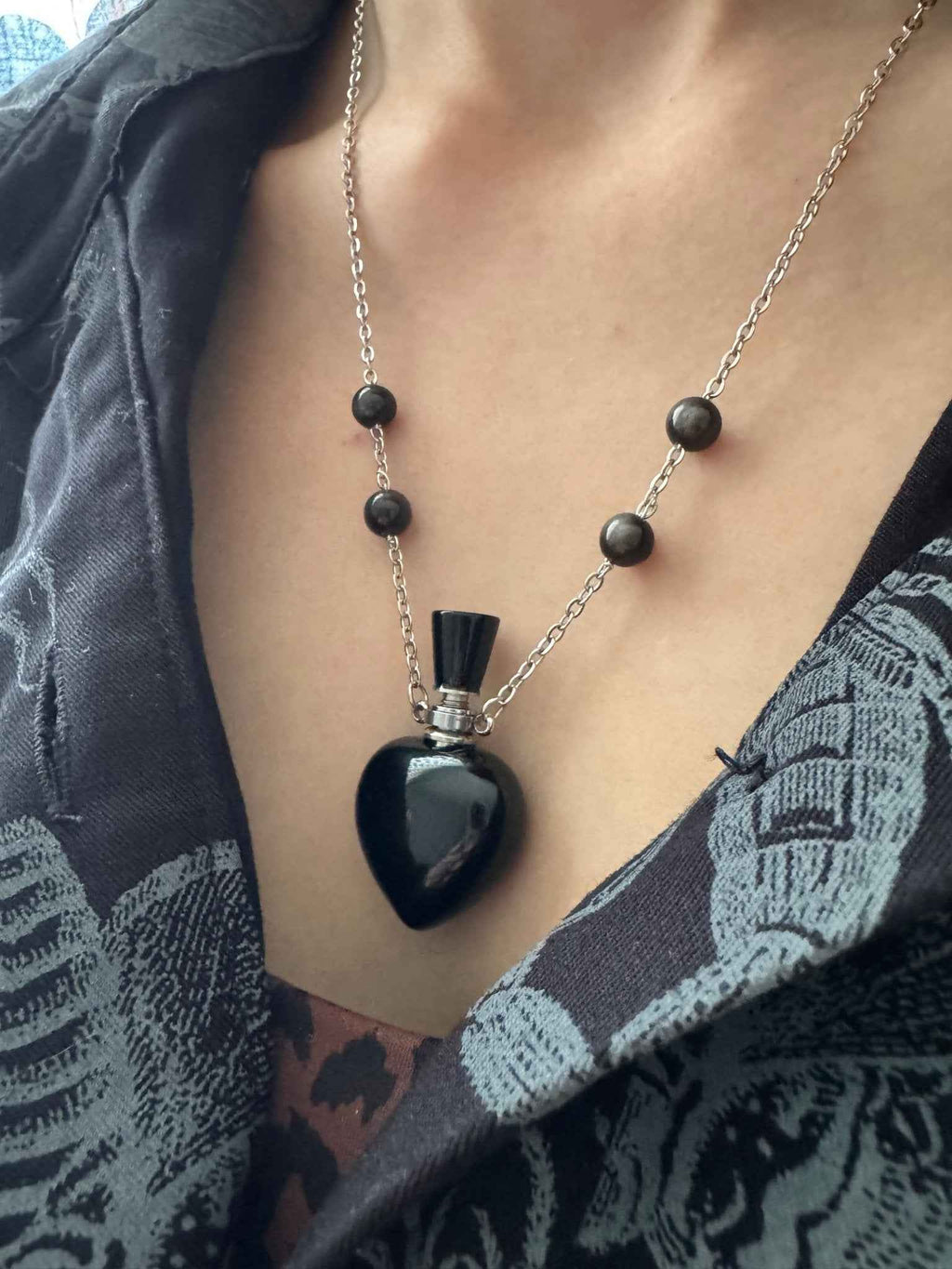 Obsidian Mystery Reservoir miniature vessel pendant with silver chain – gothic dark jewelry by Fractal's Edge Jewels