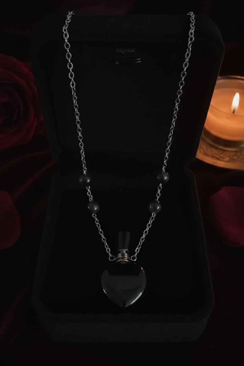 Obsidian Mystery Reservoir gothic miniature bottle pendant necklace – dark crystal vial jewelry by Fractal's Edge Jewels
