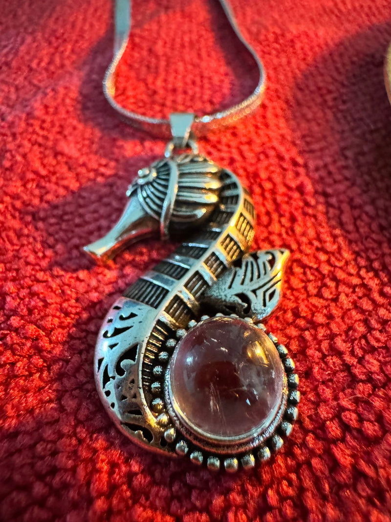 Poseidon’s Mechanism | Steampunk Seahorse Whimsical Quartz Necklace - Fractal’s Edge Jewels