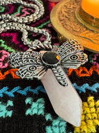 Rebirth & Protection Rose Quartz & Obsidian Crystal Point Moth Pendant Necklace - Fractal’s Edge Jewels