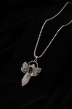 Rebirth & Protection Rose Quartz & Obsidian Crystal Point Moth Pendant Necklace - Fractal’s Edge Jewels