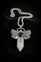 Rebirth & Protection Rose Quartz & Obsidian Crystal Point Moth Pendant Necklace - Fractal’s Edge Jewels