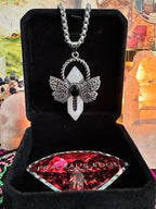 Rebirth & Protection Rose Quartz & Obsidian Crystal Point Moth Pendant Necklace - Fractal’s Edge Jewels