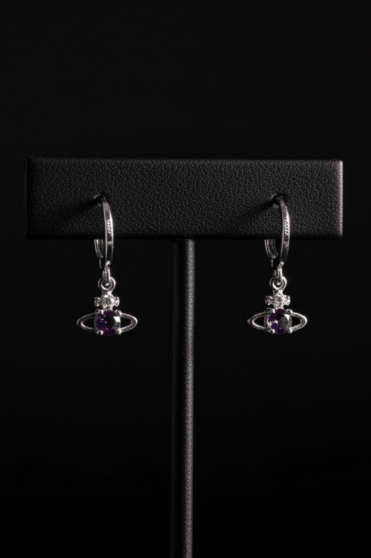 Sterling Silver S925 Amethyst Saturn Dainty Huggies| Celestial Earrings - Fractal’s Edge Jewels