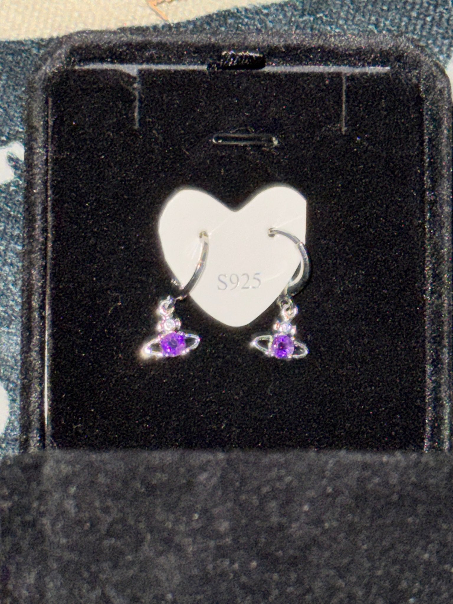 Sterling Silver S925 Amethyst Saturn Dainty Huggies| Celestial Earrings - Fractal’s Edge Jewels