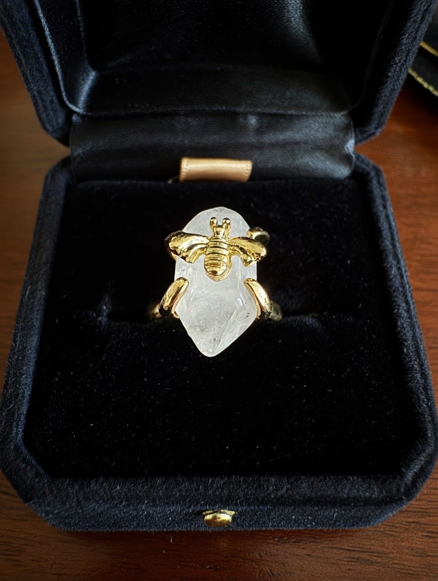 Sweet Crystal Delights | Captive Rose Quartz Honeybee Ring - Fractal’s Edge Jewels